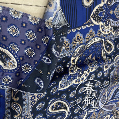 Blue Chinese Printed Cotton Fabric: Cheongsam Dress Sewing Material