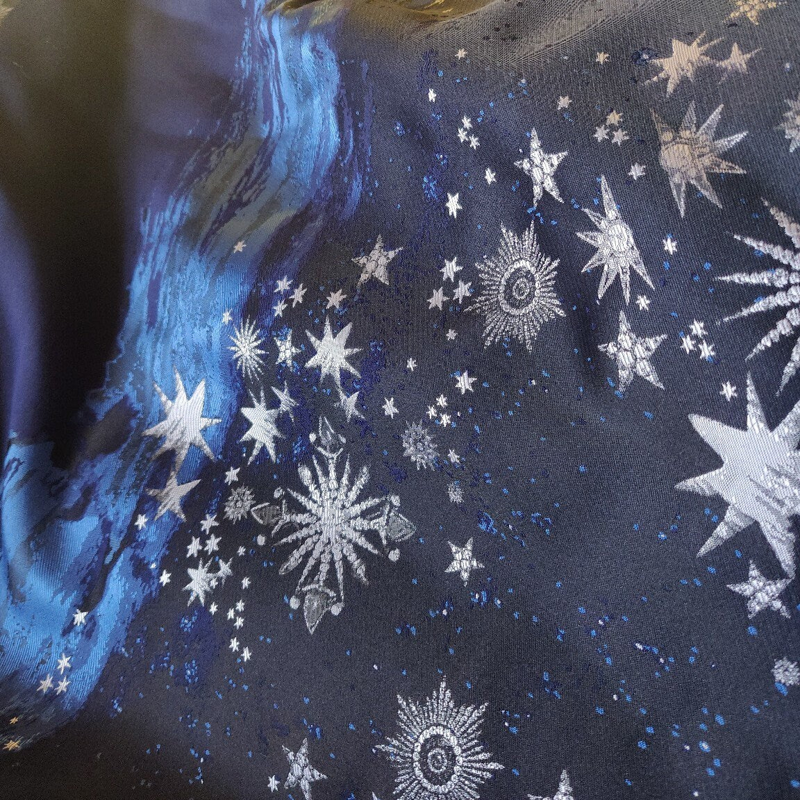 Galaxy Jacquard Fabric: Dark Blue Universe Cotton Blend, 59" Wide