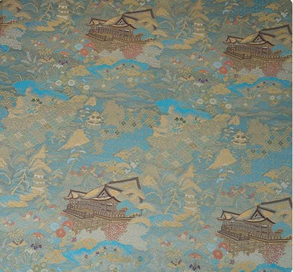 Nishijin Ori Brocade Fabric: 59"W Japanese Pavilion Pattern Satin