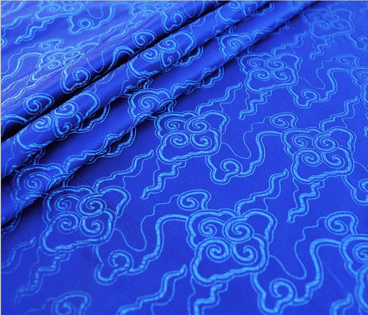 Tissu brocart de soie bleu royal : matériau de couture d’ameublement traditionnel