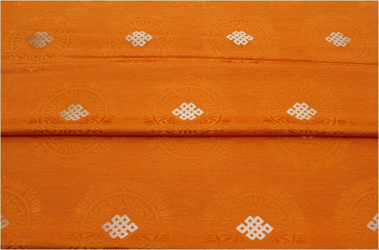Buddha Symbol Brocade Fabric: 29.5"W Floral Jacquard Satin