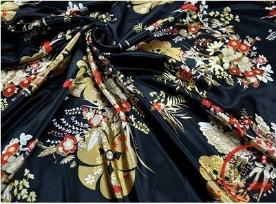 Printed Floral Satin Fabric: Soft Polyester, 59" Wide, Sewing Material