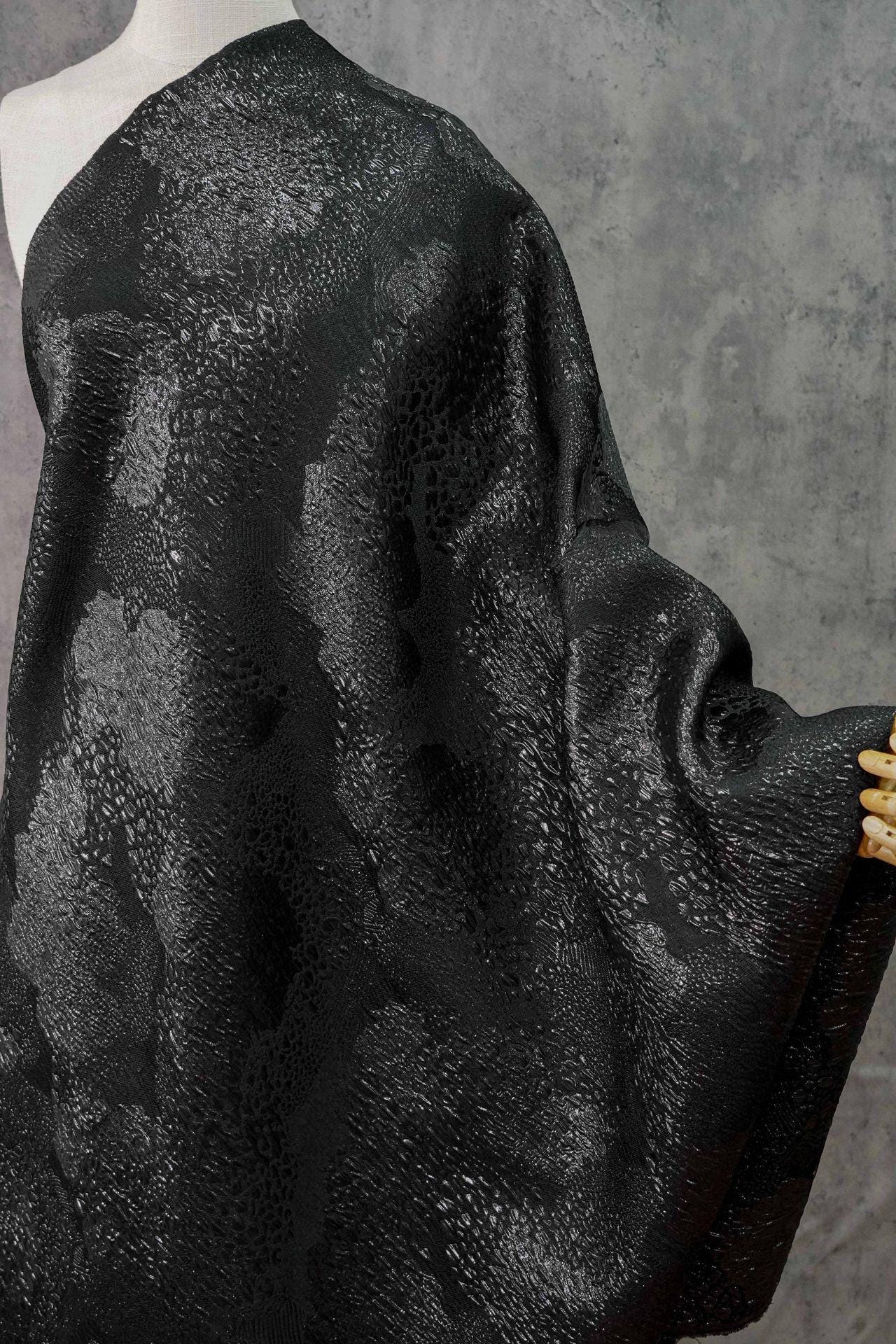 Black & Gold Jacquard Fabric: 3D Texture Upholstery, Prom Dress Sewing, 54" Wide