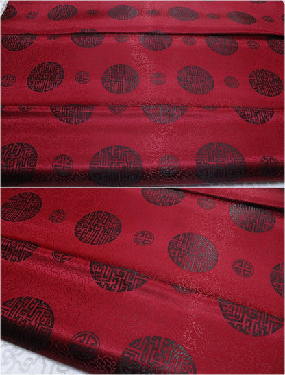Chinese Fu Symbol Brocade Jacquard Satin Fabric - 35"W