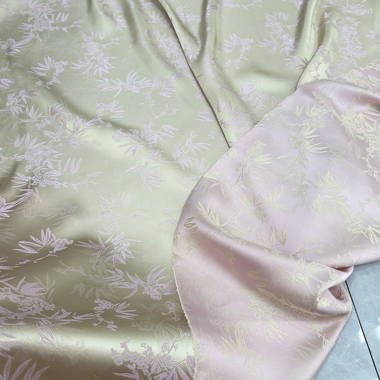 Bamboo Jacquard Satin Damask Fabric: Two-Sided Rayon, 59" Wide