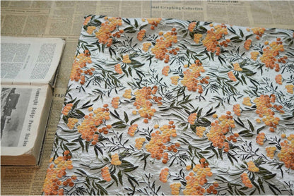 Floral Jacquard Fabric: 3D Embossed Gold Shimmering Woven Material