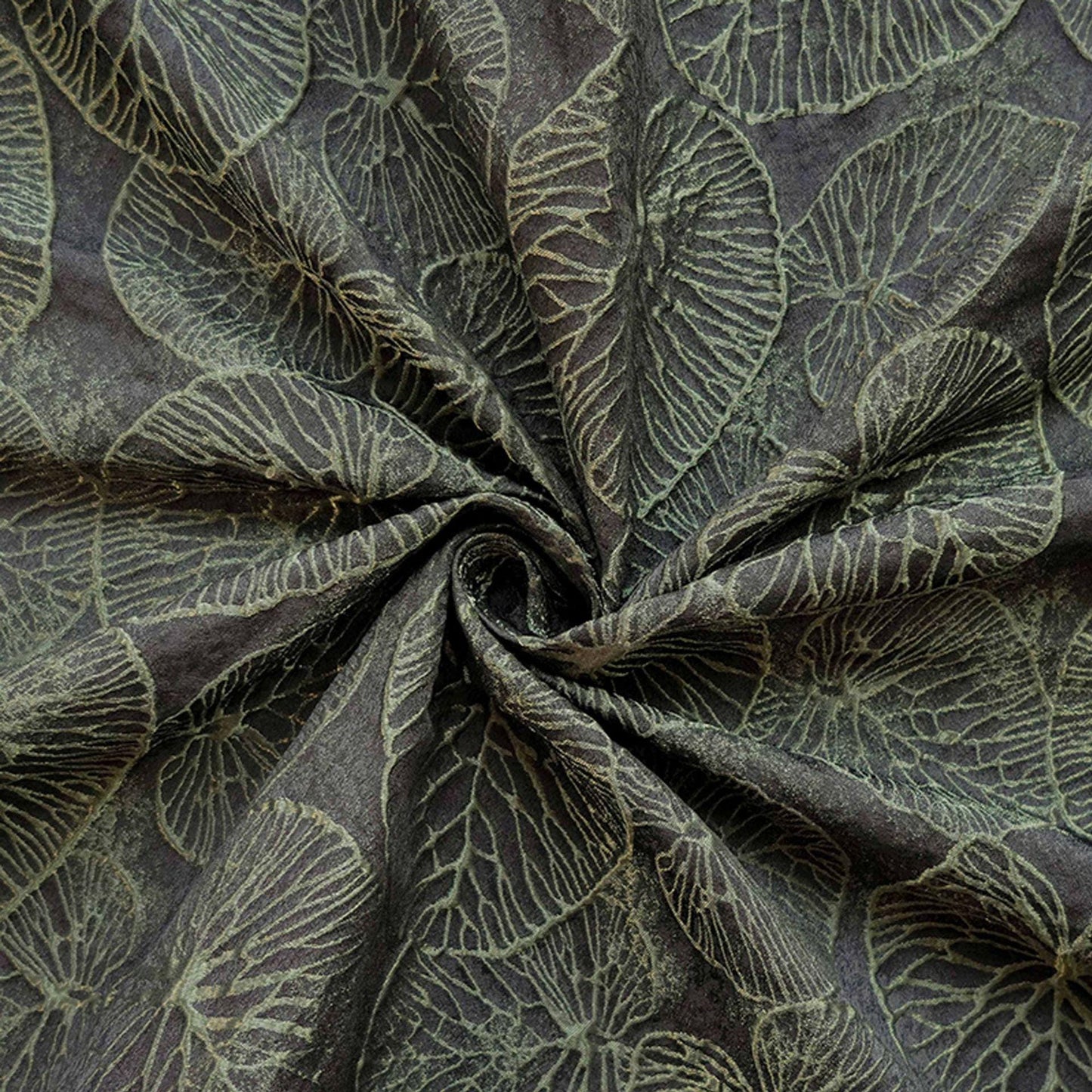 Tissu jacquard 3D à motif feuille de lotus : vert foncé, pour ameublement, couture et loisirs créatifs - 140 cm de large