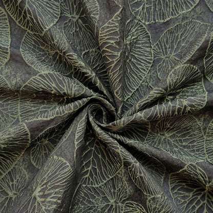 Tissu jacquard 3D à motif feuille de lotus : vert foncé, pour ameublement, couture et loisirs créatifs - 140 cm de large