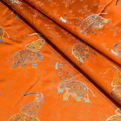 Orange Elephant Jacquard Brocade Fabric ��� Song-Style Upholstery Ma