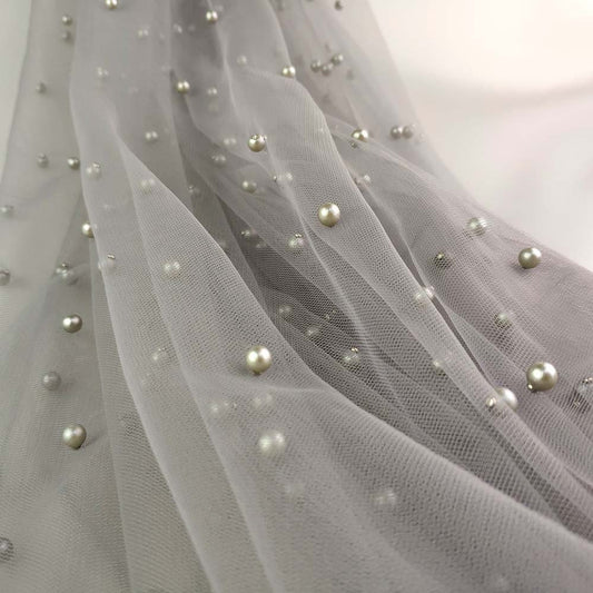 Voile de mariée en dentelle perlée et maille, 150 cm de large