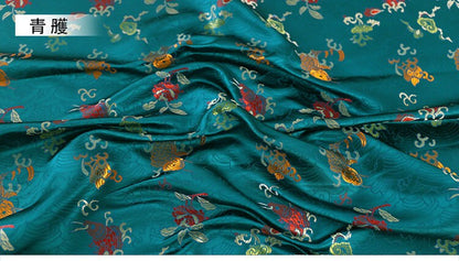 Tissu brocart bleu sarcelle : robe jacquard mongole chinoise en rayonne, 75 cm de large