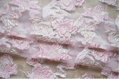 Gold Thread Floral Jacquard Fabric: 3D Oil Painting Texture, 55" Wide
