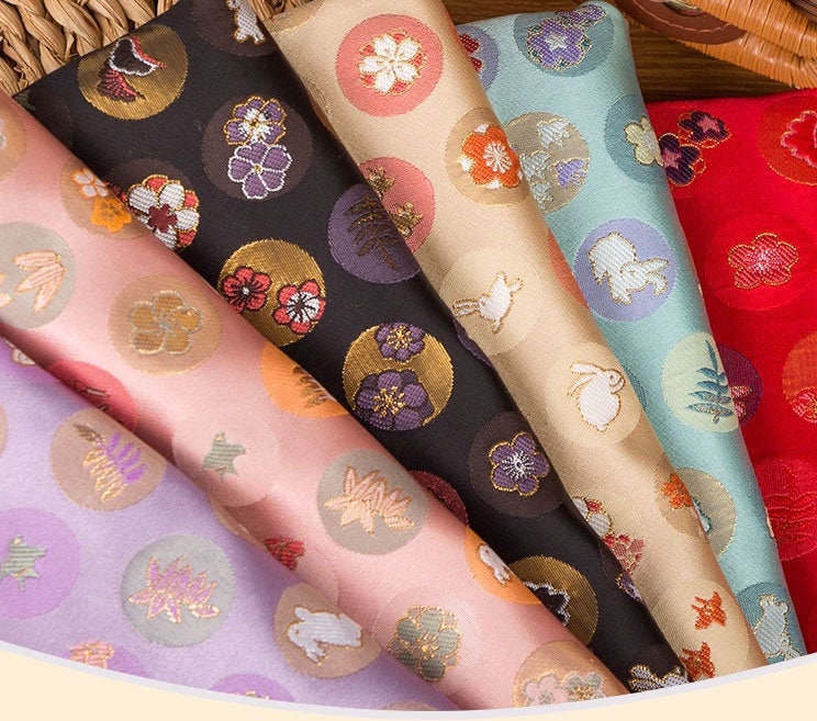 Japanese Nishijin Easter Bunny Brocade Fabric: Silk Rayon Jacquard