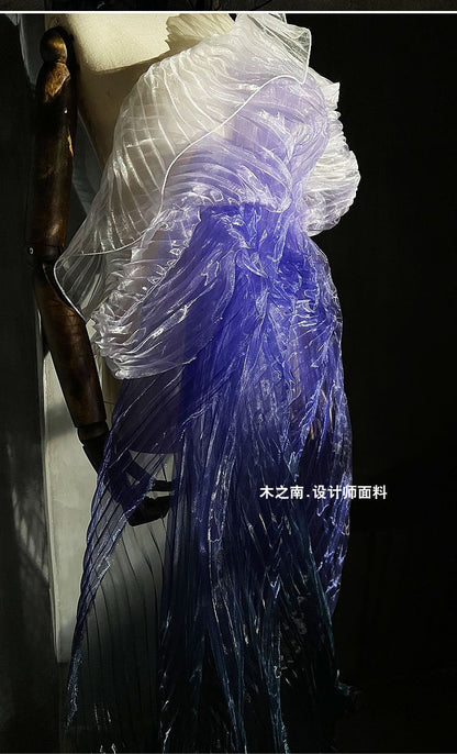 Accordion Pleated Laser Organza Fabric: Dramatic Sea Waves, 55"W