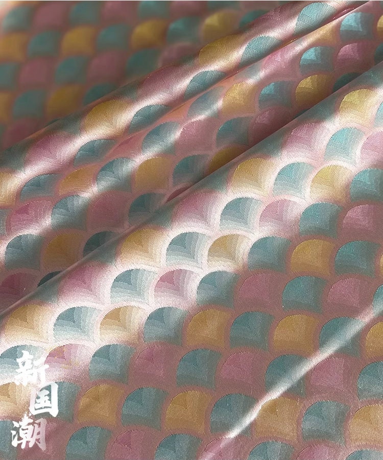 Layered Leaf Brocade Rayon Fabric: Antique Cheongsam Hanfu Style