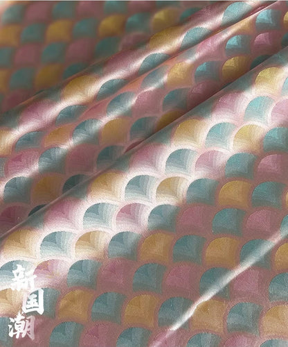 Layered Leaf Brocade Rayon Fabric: Antique Cheongsam Hanfu Style
