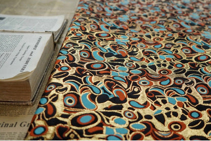 Gold Embossed Jacquard Fabric: Vintage Cashew Floral Design, 59" Wide
