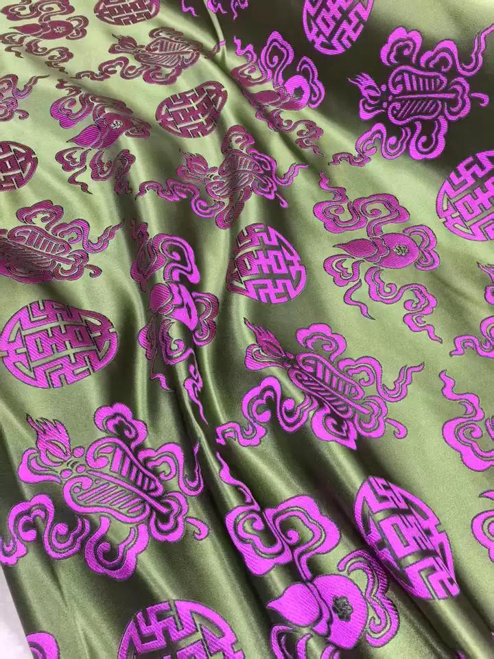 Silk Brocade Fabric: Purple & Green Chinese Upholstery, Costume, Decor
