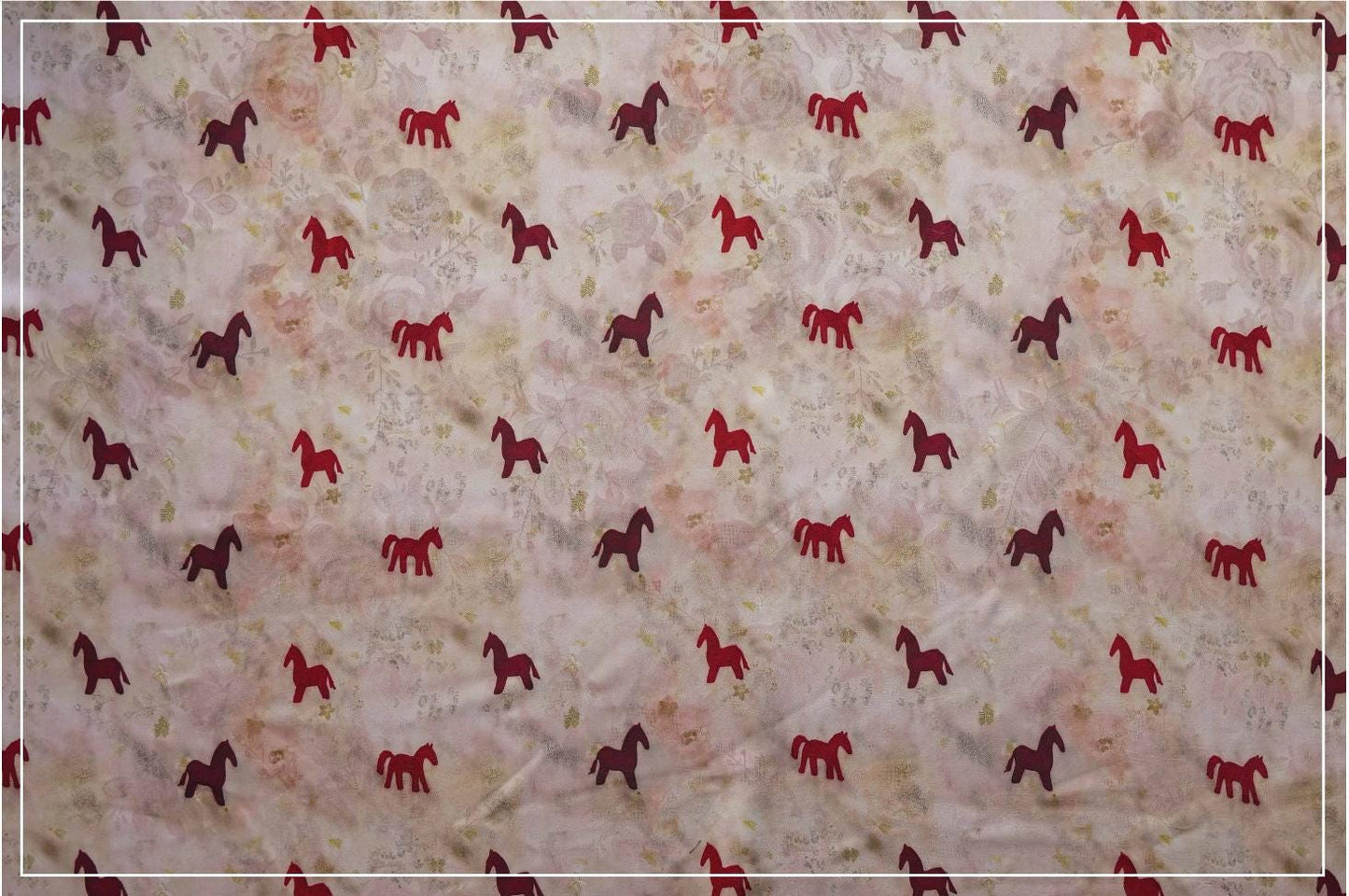 Horse Print Satin Fabric ��� Chinese Style Rose Dec"W