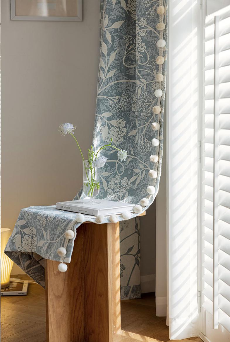 Luxury Blue Chenille Jacquard Curtain Fabric ��� High Blackout Drapery Material, 114��� Height, Sold by the Meter, Cont