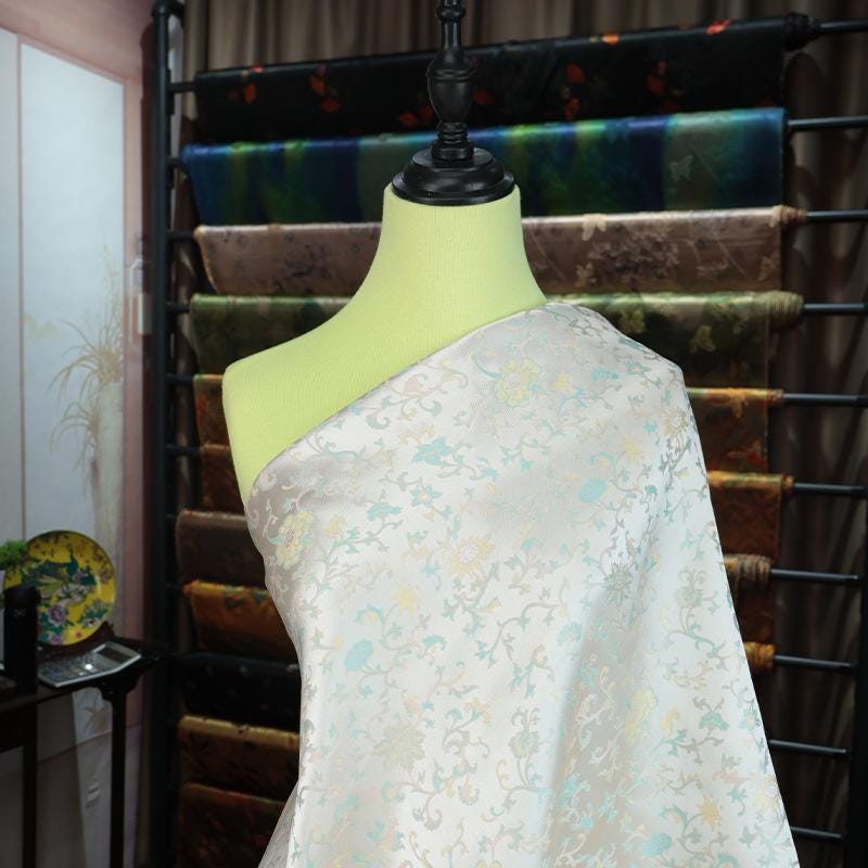 Floral Silk Brocade Fabric: 55"W Chinese Mongolian Pattern