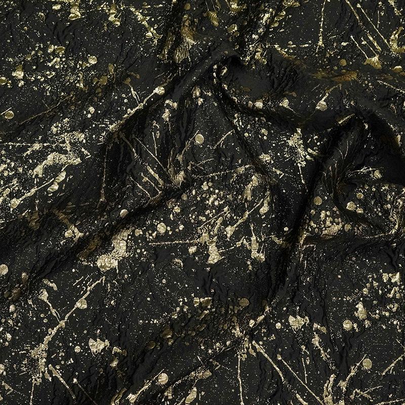 Gold Thread Jacquard Fabric: Retro Abstract Upholstery, Costume, Bag - 54"W