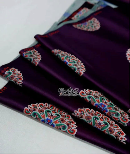Dark Purple Silk Brocade Fabric: Auspicious Pattern, 29.5"W - By The Meter