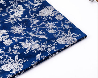 Red Brocade Fabric: Bird Peony Jacquard, Cheongsam Sewing Material (29.5" W)