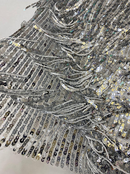 Sequin Tassel Embroidered Fabric: Runway Dress Material (51"W)