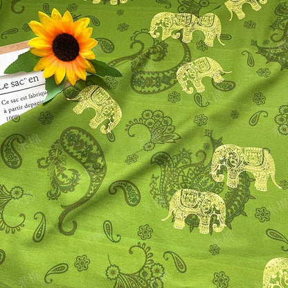 Elephant Print Cotton Fabric: Ethnic Style Sewing Material, 56" Wide