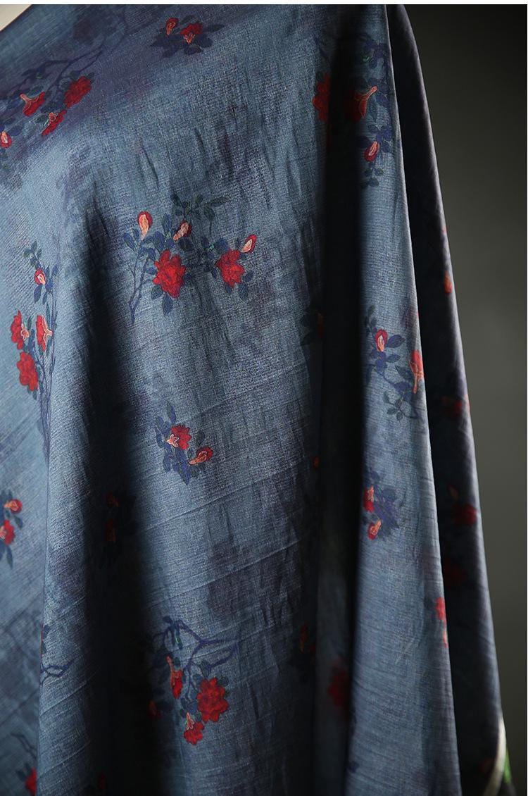 Floral Tencel Ramie Fabric: Sewing Material for Dress, Kimono, Decor - By Meter