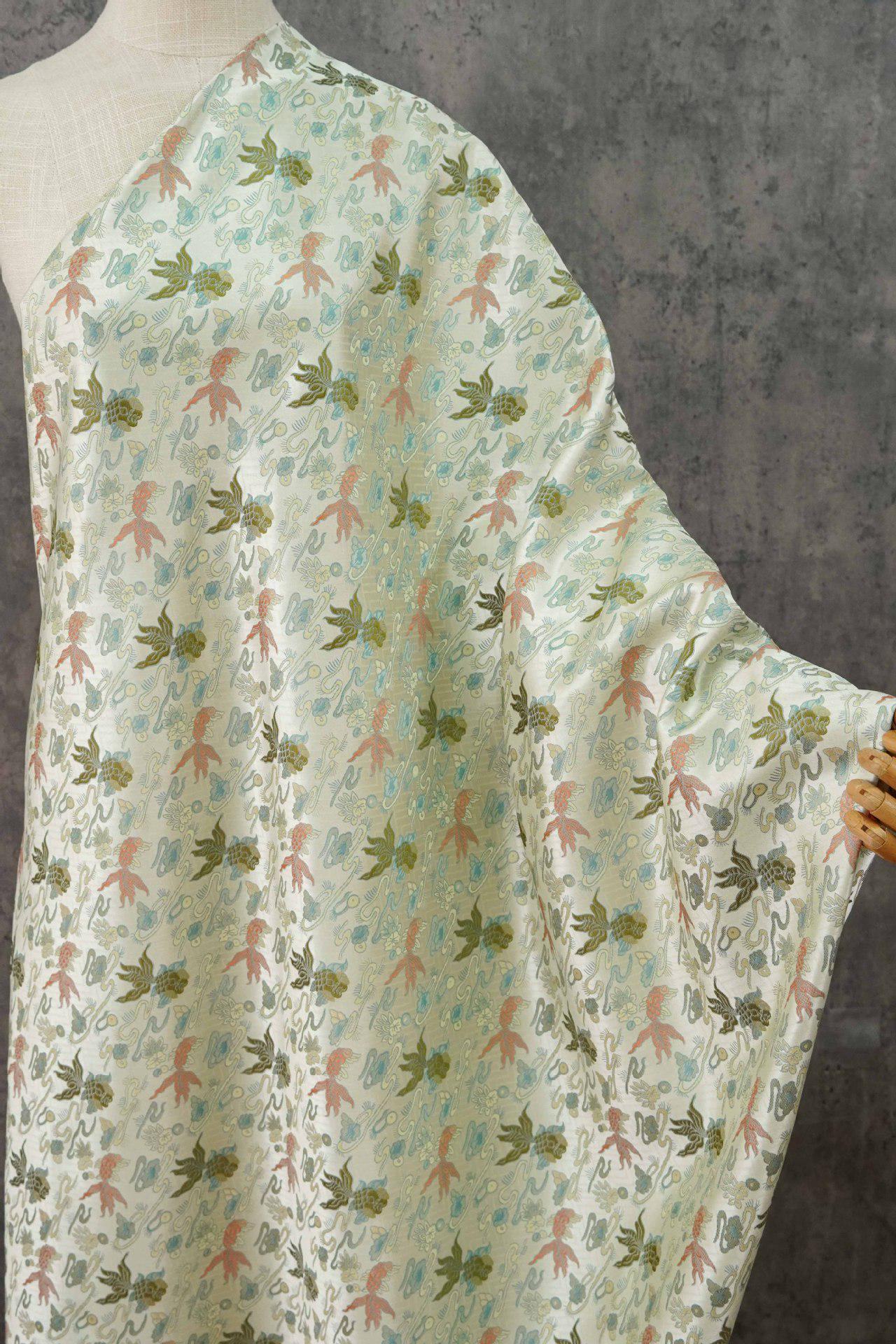 Song Silk Brocade Damask Fabric: Lucky Fish, Emperor Tibetan Style