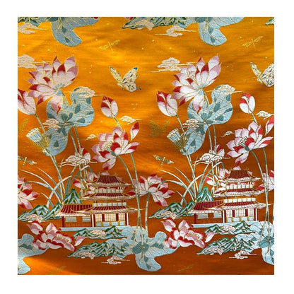 Lotus Silk Brocade Fabric: Tibetan Robe, Cheongsam, Upholstery, 59"W