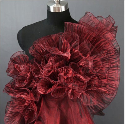 Pleated Ruffle Organza Fabric: 3D Folds, Stiff Texture, 15cm Wide