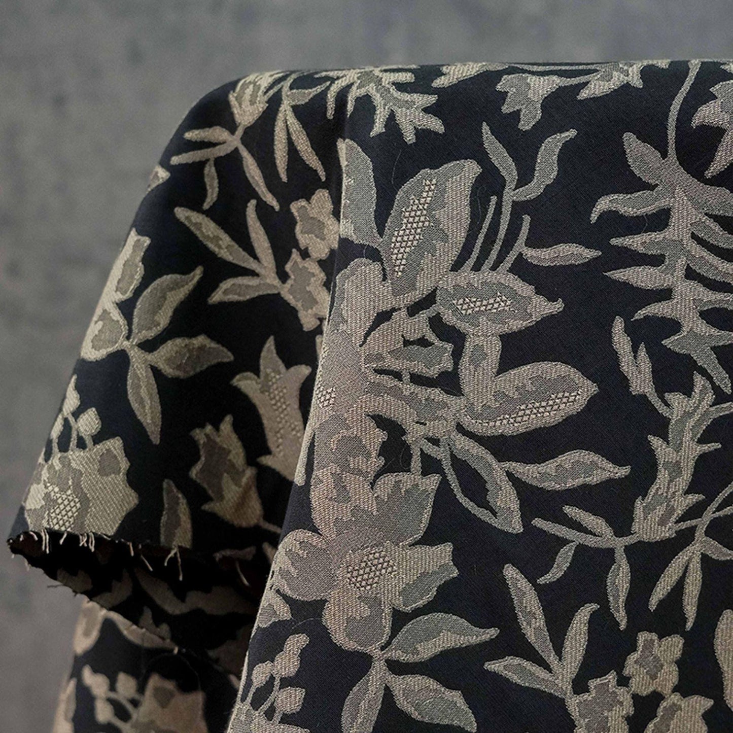 Black Floral Jacquard Fabric: Luxury Woven Dress Material (55" Wide)