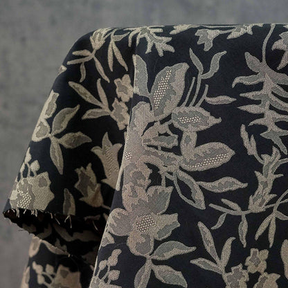 Black Floral Jacquard Fabric: Luxury Woven Dress Material (55" Wide)