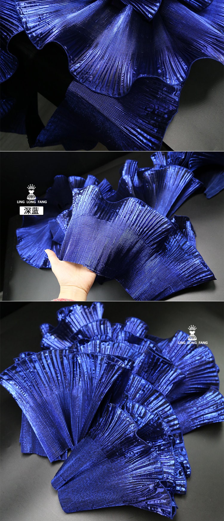 Ruffle Organza Lace: 3D Folds, Metallic Luster Designer Fabric - 7.5" Wide