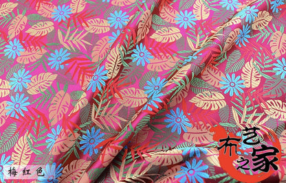 Tissu brocart jacquard à motif floral : motif de feuilles chinoises, largeur 75 cm