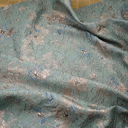 Tissu jacquard floral à fil doré : revêtement d’ameublement coloré en 3D, 137 cm de large