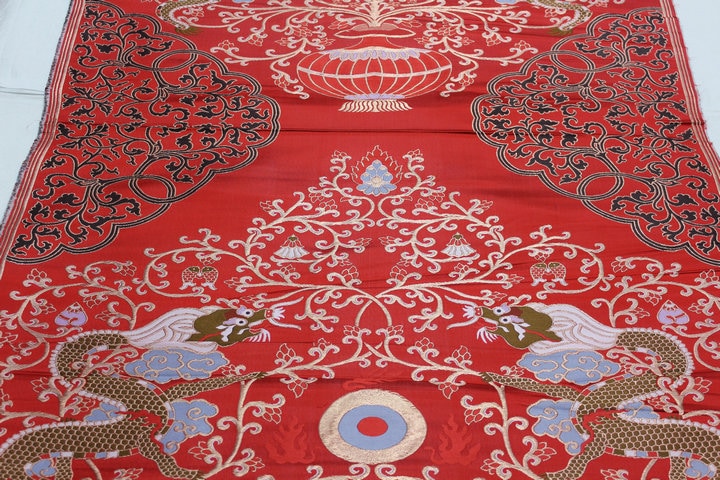 Red Dragon Brocade Fabric: Chinese Cheongsam, Tibetan Robe (Silk/Rayon)