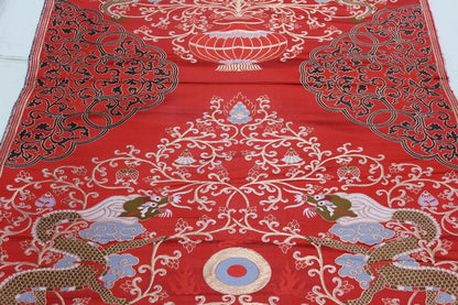 Red Dragon Brocade Fabric: Chinese Cheongsam, Tibetan Robe (Silk/Rayon)