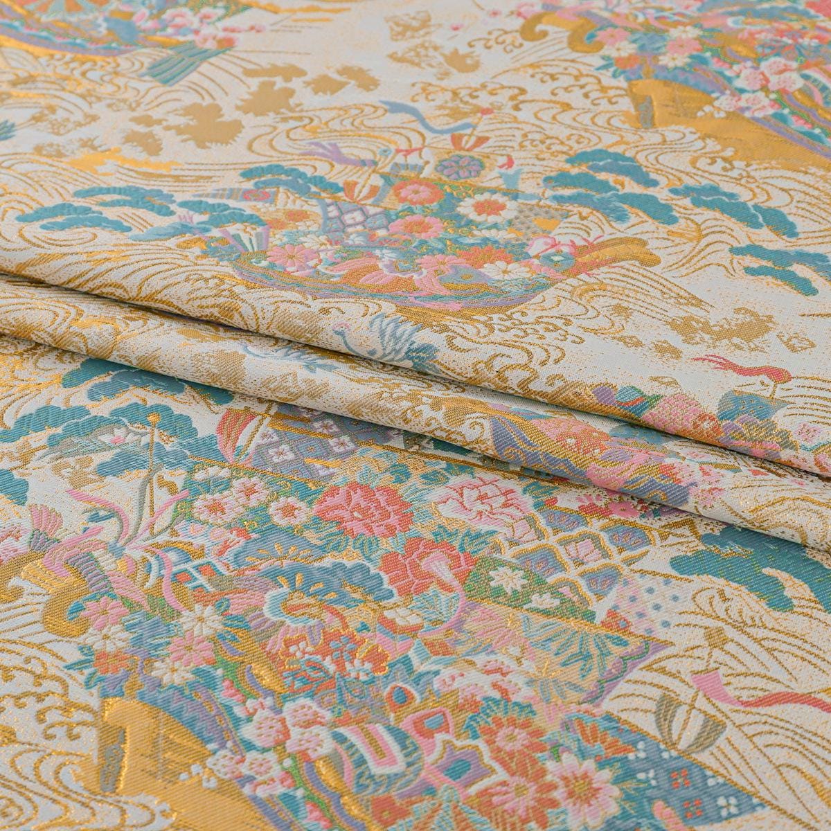 Hundred Flowers Jacquard Brocade Fabric: Japanese Kimono Sewing Material, 56" Wide