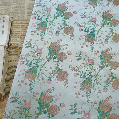 Floral Brocade Jacquard Fabric: Retro Palace Style Gold Thread (By The Meter)