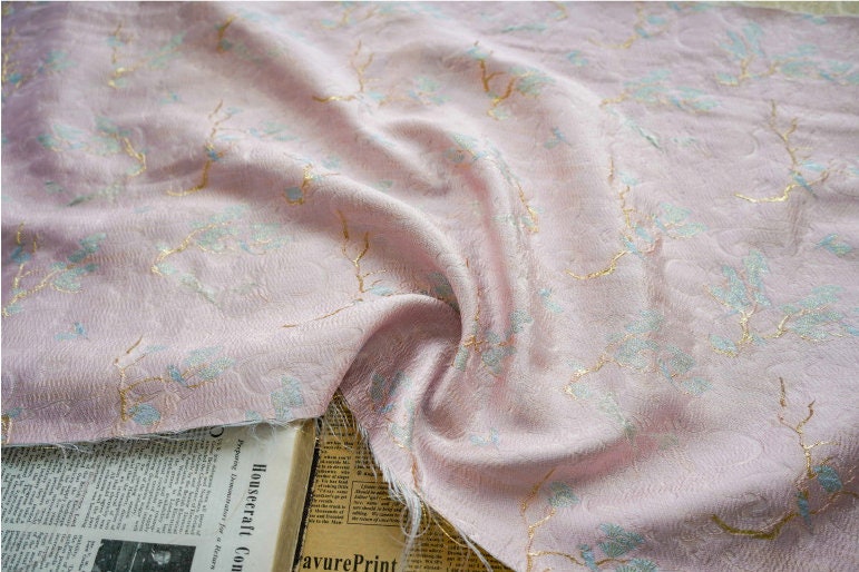 Pink & Gold Jacquard Fabric: 3D Upholstery, Costume, Decor (57"W)