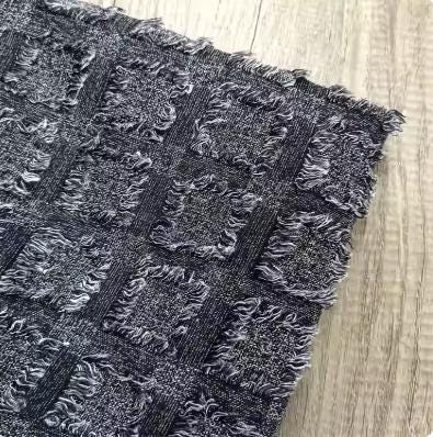 Blue Checkered Jacquard Fabric ��� Textured Fringe DIY Materi"