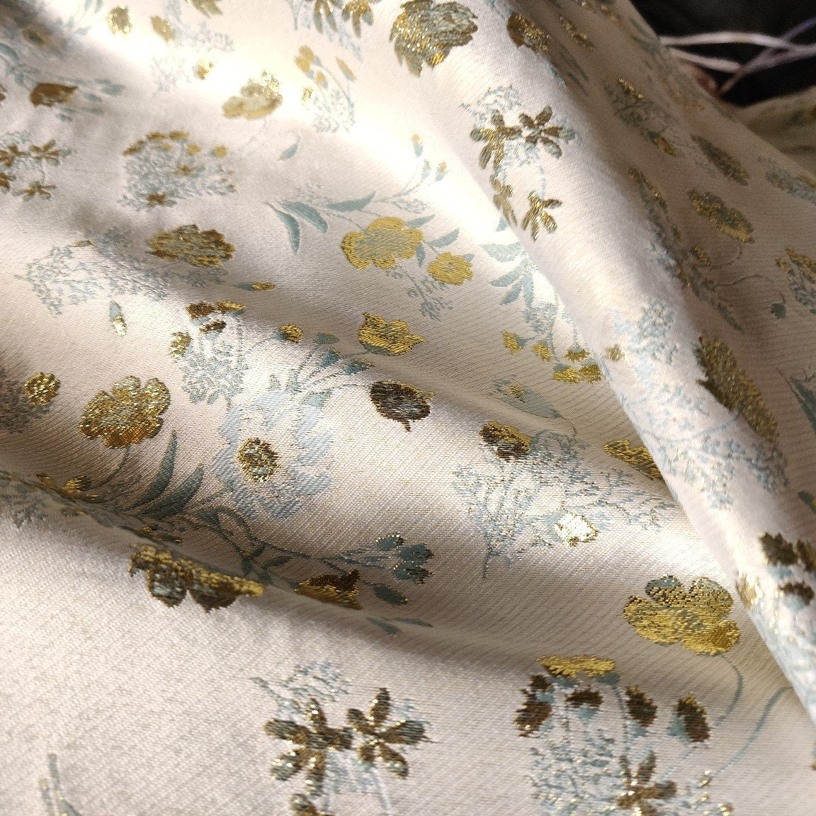 Reversible Gold Floral Jacquard Fabric: Embossed Upholstery Sewing, 57"W