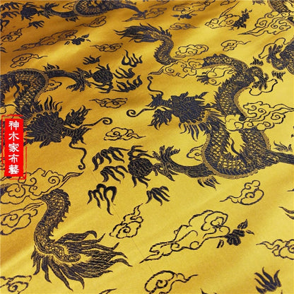 Tissu brocart Dragon d'or : 150 cm de large, satin jacquard chinois