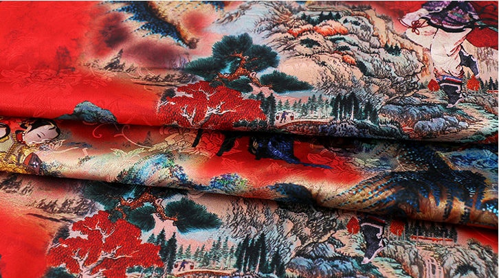 Ancient Ladies Tea Silk Satin Fabric: Digital Print, 59"W