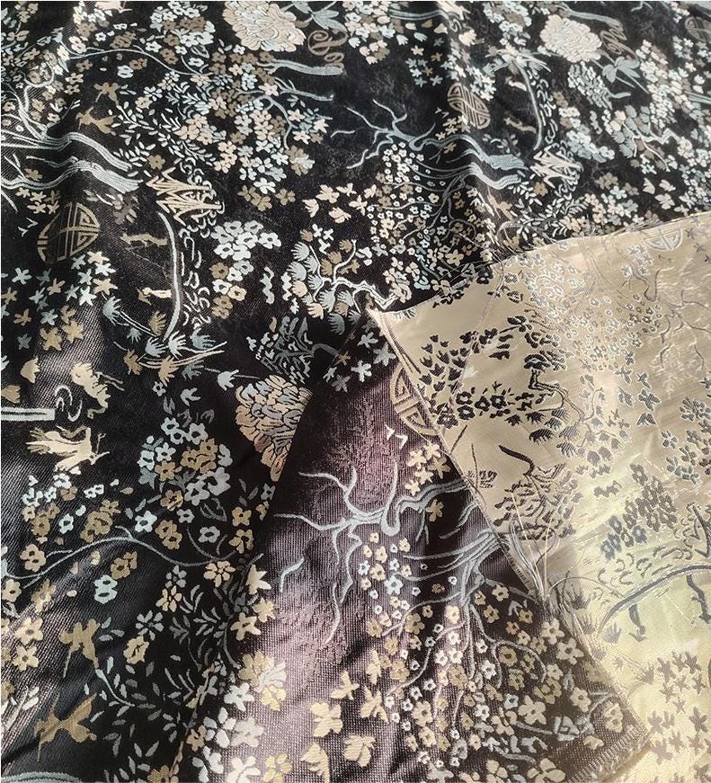 Gold Thread Jacquard Fabric: 3D Floral Designer Fabric - 59" Wide