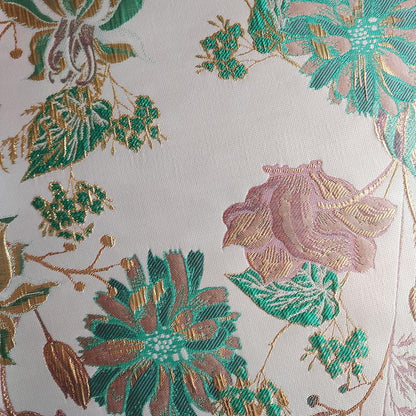 Gold Embossed Floral Jacquard Fabric: Pink Peach Dressmaking Material, 57" Wide